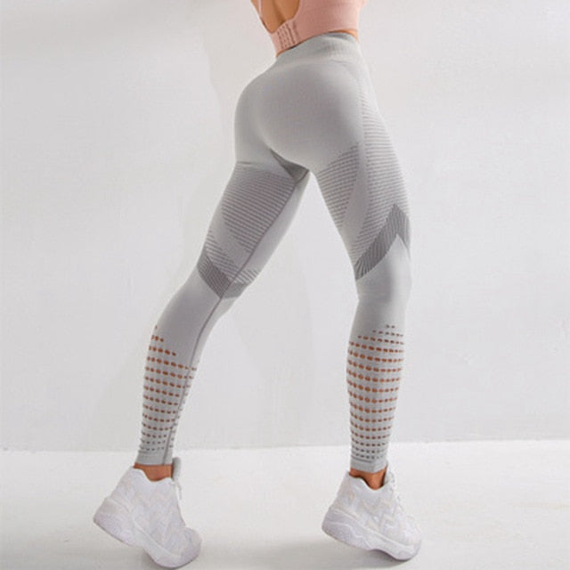 SVOKOR High Waist Fitness Leggings Women Sexy Seamless Leggings Hollow Printed Workout Pants Push Up Slim Elasticity