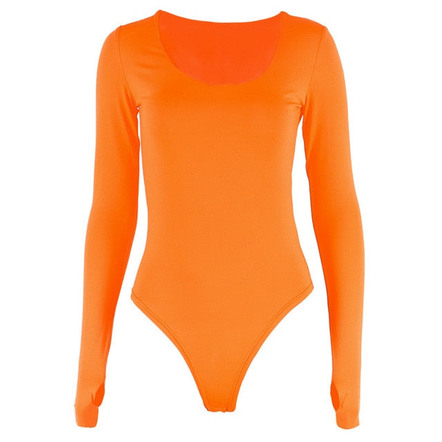 Orange Neon Bodysuit Women Long Sleeve