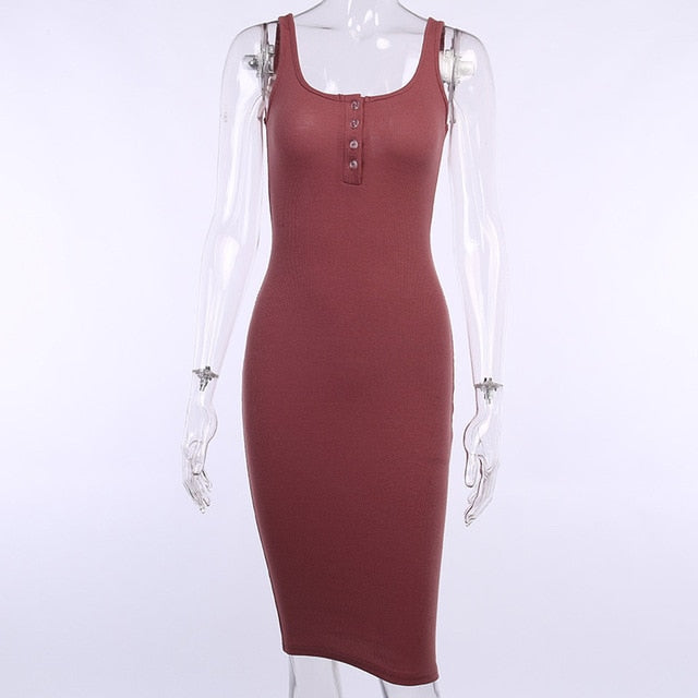 Knee-Length Dress Knitted Elastic Sleeveless