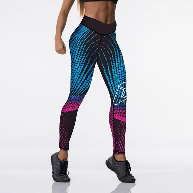 Qickitout 12%spandex Sexy High Waist Elasticity Women Digital Printed Leggings Push Up Strength Pants