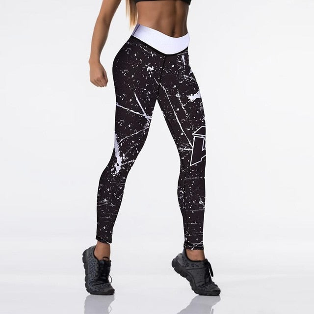 Qickitout 12%spandex Sexy High Waist Elasticity Women Digital Printed Leggings Push Up Strength Pants