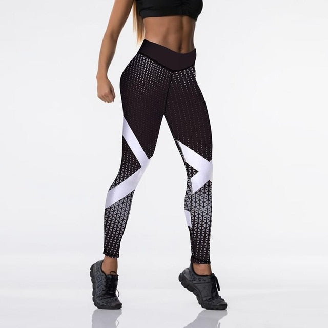 Qickitout 12%spandex Sexy High Waist Elasticity Women Digital Printed Leggings Push Up Strength Pants