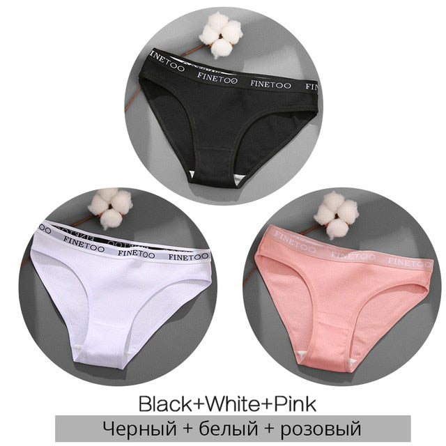 FINETOO 3PCS/Set Women&#39;s Underwear Cotton Panty Sexy Panties Female Underpants Solid Color Panty Intimates Women Lingerie M-2XL