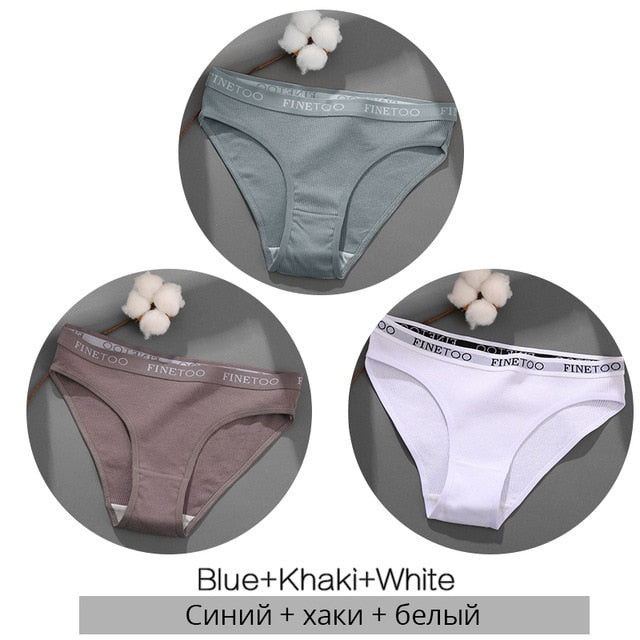 FINETOO 3PCS/Set Women&#39;s Underwear Cotton Panty Sexy Panties Female Underpants Solid Color Panty Intimates Women Lingerie M-2XL