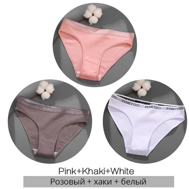 FINETOO 3PCS/Set Women&#39;s Underwear Cotton Panty Sexy Panties Female Underpants Solid Color Panty Intimates Women Lingerie M-2XL