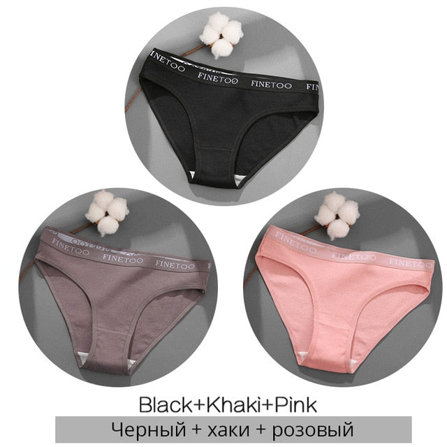 FINETOO 3PCS/Set Women&#39;s Underwear Cotton Panty Sexy Panties Female Underpants Solid Color Panty Intimates Women Lingerie M-2XL