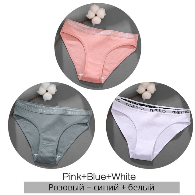 FINETOO 3PCS/Set Women&#39;s Underwear Cotton Panty Sexy Panties Female Underpants Solid Color Panty Intimates Women Lingerie M-2XL