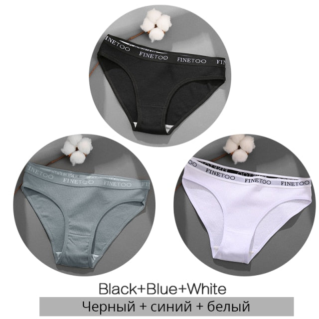 FINETOO 3PCS/Set Women&#39;s Underwear Cotton Panty Sexy Panties Female Underpants Solid Color Panty Intimates Women Lingerie M-2XL