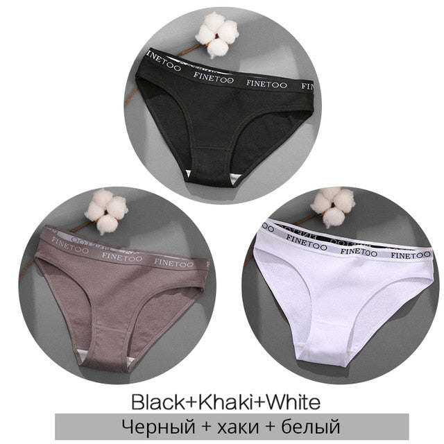 FINETOO 3PCS/Set Women&#39;s Underwear Cotton Panty Sexy Panties Female Underpants Solid Color Panty Intimates Women Lingerie M-2XL