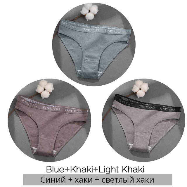 FINETOO 3PCS/Set Women&#39;s Underwear Cotton Panty Sexy Panties Female Underpants Solid Color Panty Intimates Women Lingerie M-2XL