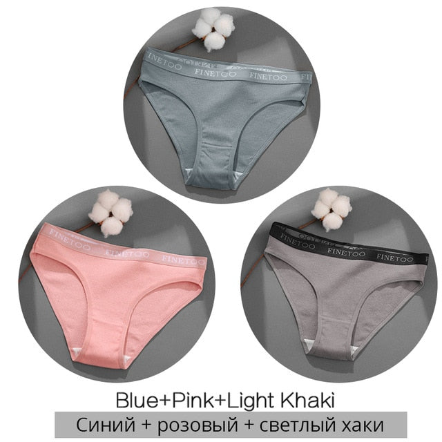 FINETOO 3PCS/Set Women&#39;s Underwear Cotton Panty Sexy Panties Female Underpants Solid Color Panty Intimates Women Lingerie M-2XL