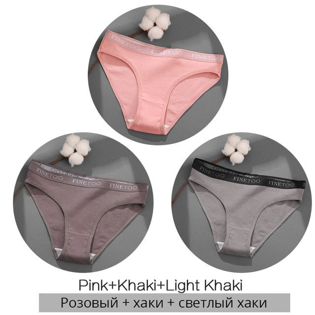 FINETOO 3PCS/Set Women&#39;s Underwear Cotton Panty Sexy Panties Female Underpants Solid Color Panty Intimates Women Lingerie M-2XL