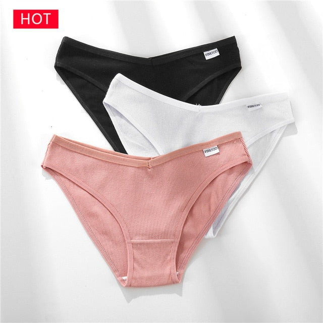 FINETOO 3PCS/Set Women&#39;s Underwear Cotton Panty Sexy Panties Female Underpants Solid Color Panty Intimates Women Lingerie M-2XL