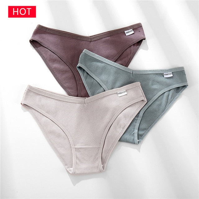 FINETOO 3PCS/Set Women&#39;s Underwear Cotton Panty Sexy Panties Female Underpants Solid Color Panty Intimates Women Lingerie M-2XL