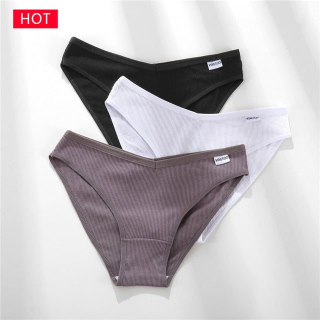 FINETOO 3PCS/Set Women&#39;s Underwear Cotton Panty Sexy Panties Female Underpants Solid Color Panty Intimates Women Lingerie M-2XL