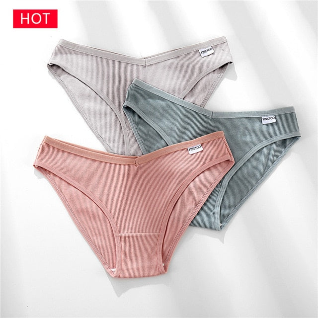 FINETOO 3PCS/Set Women&#39;s Underwear Cotton Panty Sexy Panties Female Underpants Solid Color Panty Intimates Women Lingerie M-2XL