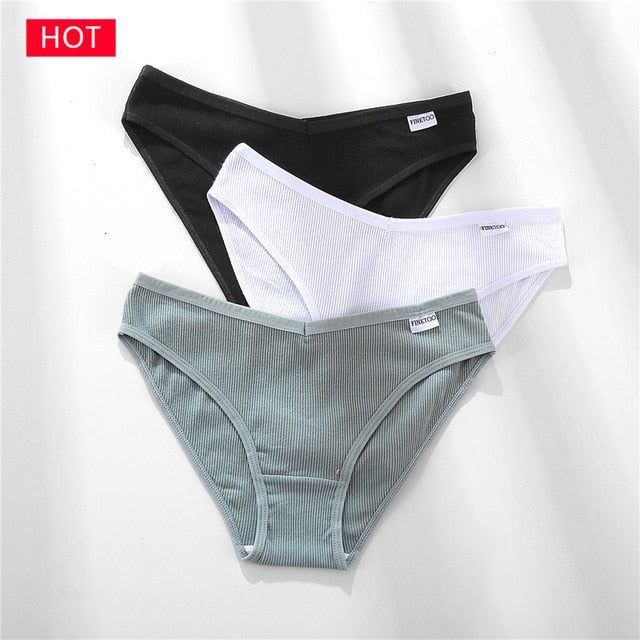 FINETOO 3PCS/Set Women&#39;s Underwear Cotton Panty Sexy Panties Female Underpants Solid Color Panty Intimates Women Lingerie M-2XL