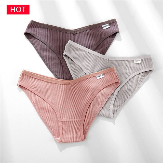 FINETOO 3PCS/Set Women&#39;s Underwear Cotton Panty Sexy Panties Female Underpants Solid Color Panty Intimates Women Lingerie M-2XL