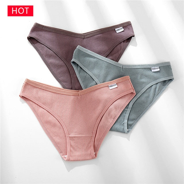 FINETOO 3PCS/Set Women&#39;s Underwear Cotton Panty Sexy Panties Female Underpants Solid Color Panty Intimates Women Lingerie M-2XL