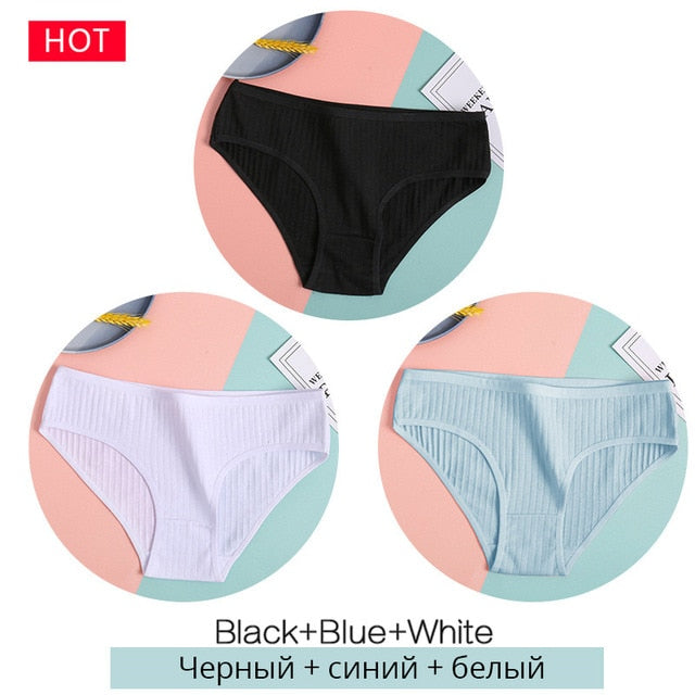 FINETOO 3PCS/Set Women&#39;s Underwear Cotton Panty Sexy Panties Female Underpants Solid Color Panty Intimates Women Lingerie M-2XL