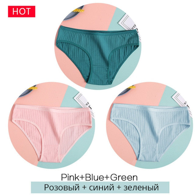 FINETOO 3PCS/Set Women&#39;s Underwear Cotton Panty Sexy Panties Female Underpants Solid Color Panty Intimates Women Lingerie M-2XL