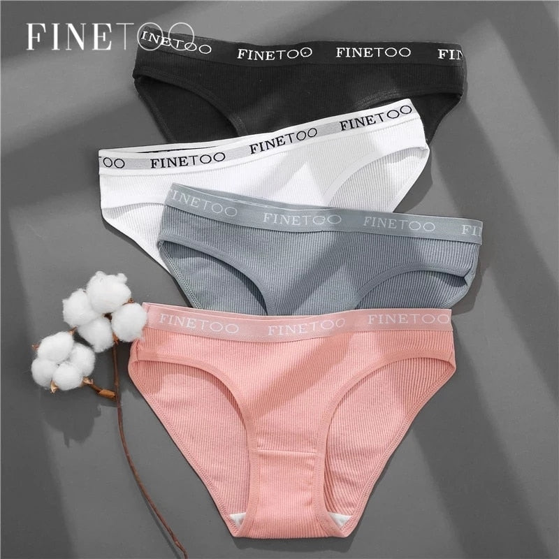 FINETOO 3PCS/Set Women&#39;s Underwear Cotton Panty Sexy Panties Female Underpants Solid Color Panty Intimates Women Lingerie M-2XL