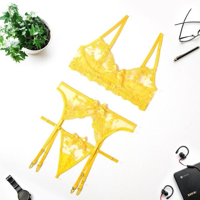 Embroidery Sexy Lingerie Women Thin Transparent Lace