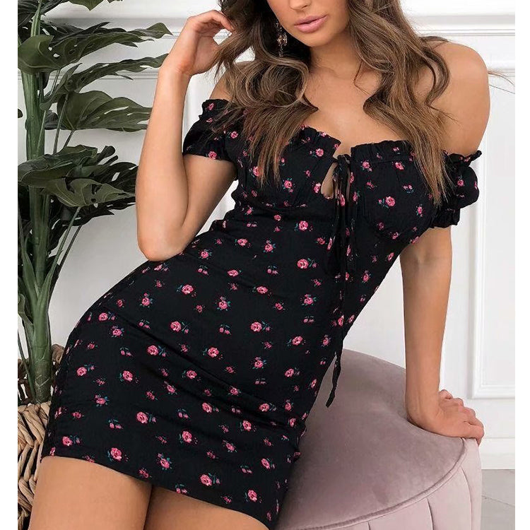 Women Floral Wrap Dress Off Shoulder