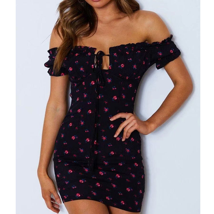 Women Floral Wrap Dress Off Shoulder