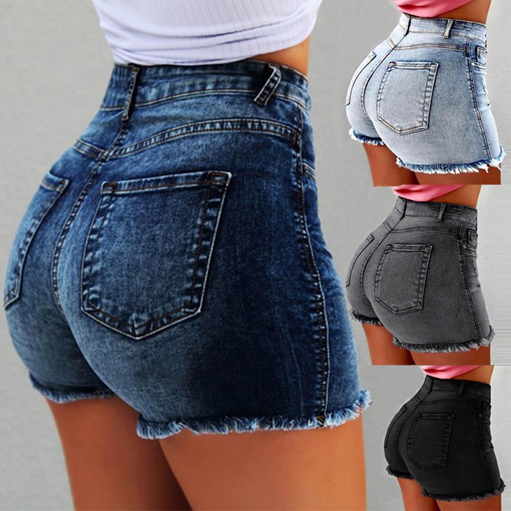 Women&#39;s denim shorts Summer Lady Clothing High Waist Denim Shorts Women&#39;s  Fringe Frayed Ripped Jeans Hot Shorts With Pockets