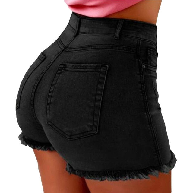 Women&#39;s denim shorts Summer Lady Clothing High Waist Denim Shorts Women&#39;s  Fringe Frayed Ripped Jeans Hot Shorts With Pockets