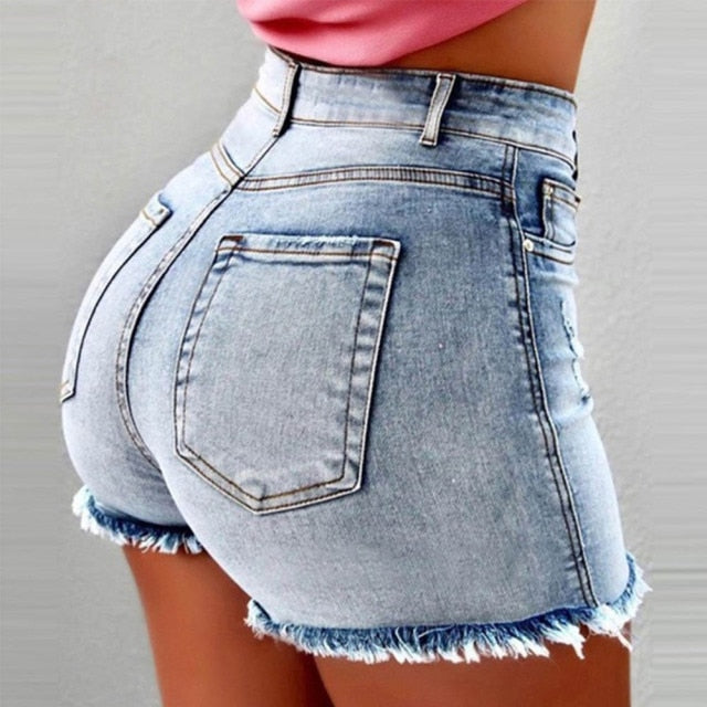 Women&#39;s denim shorts Summer Lady Clothing High Waist Denim Shorts Women&#39;s  Fringe Frayed Ripped Jeans Hot Shorts With Pockets