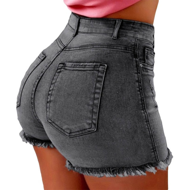 Women&#39;s denim shorts Summer Lady Clothing High Waist Denim Shorts Women&#39;s  Fringe Frayed Ripped Jeans Hot Shorts With Pockets