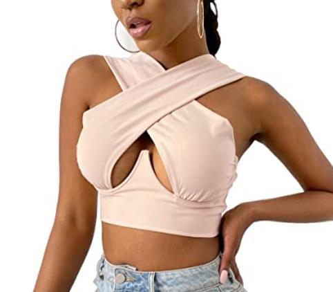 Women&#39;s Criss Cross Tank Tops Sexy Sleeveless Solid Color Cutout Front Crop Tops Party Club Streetwear Summer Lady Bustier Tops