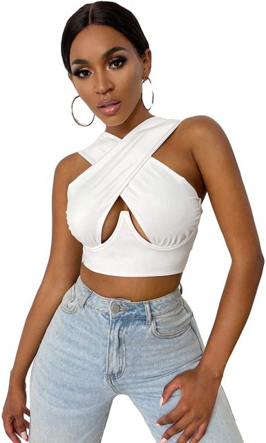 Women&#39;s Criss Cross Tank Tops Sexy Sleeveless Solid Color Cutout Front Crop Tops Party Club Streetwear Summer Lady Bustier Tops