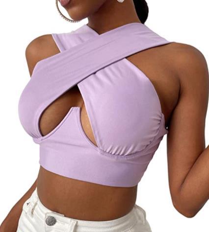 Women&#39;s Criss Cross Tank Tops Sexy Sleeveless Solid Color Cutout Front Crop Tops Party Club Streetwear Summer Lady Bustier Tops