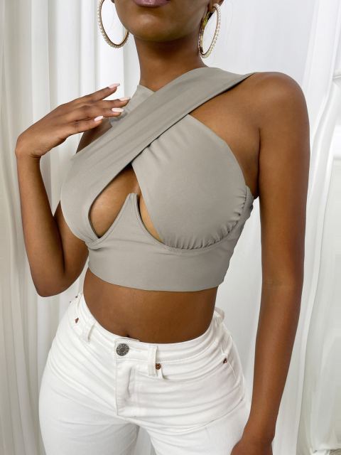 Women&#39;s Criss Cross Tank Tops Sexy Sleeveless Solid Color Cutout Front Crop Tops Party Club Streetwear Summer Lady Bustier Tops