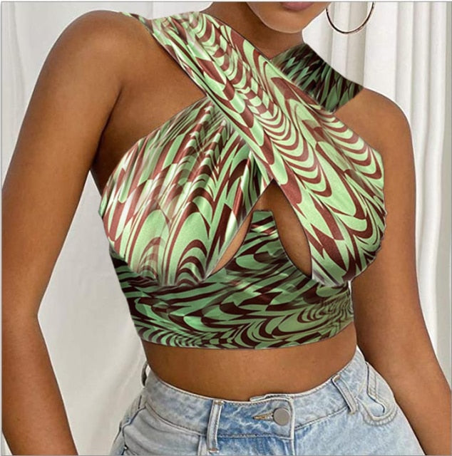 Women&#39;s Criss Cross Tank Tops Sexy Sleeveless Solid Color Cutout Front Crop Tops Party Club Streetwear Summer Lady Bustier Tops